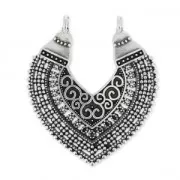 Pendant spacer 2 loops coeur ethnique 43 mmAntique Silver Plating x1