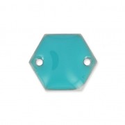 Epoxy enamelled spacers hexagone 2 holes  11.5 mm G.Turquoise x8