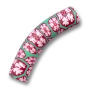 Fimo Bent tube-shaped beads 36x8mm green/fuchsia x4|raw }}