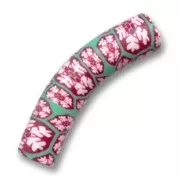 Fimo Bent tube-shaped beads 36x8mm green/fuchsia x4