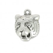 Tiger head charm 17 mm Antique Silver Plating x1