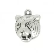Tiger head charm 17 mm Antique Silver Plating x1