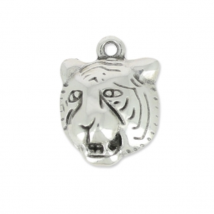 Tiger head charm 17 mm Antique Silver Plating x1
