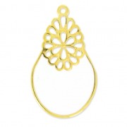 Oval pendant deco flower epoxy enameled  36mm White/fine Gold plated x1|raw }}