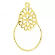 Oval pendant deco flower epoxy enameled  36mm White/fine Gold plated x1