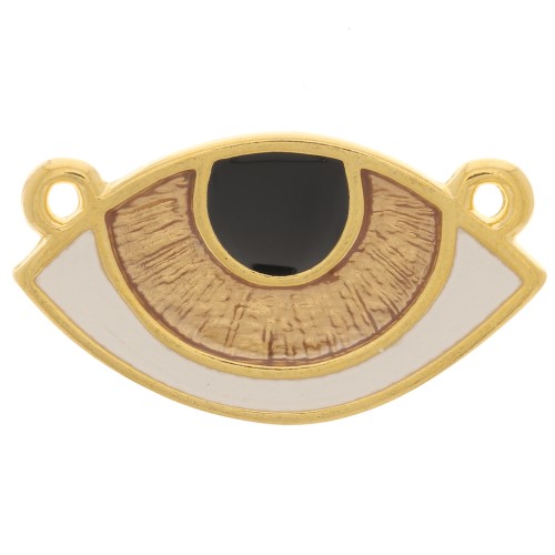 Spacer Lucky eye 2 loops 23x13mm Black - Ivory - gold x1