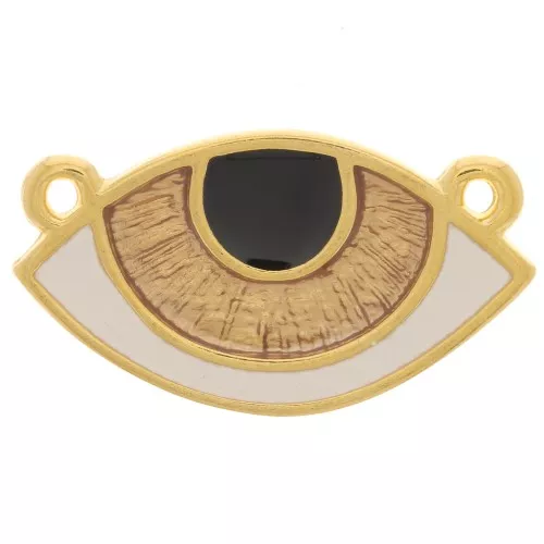 Spacer Lucky eye 2 loops 23x13mm Black - Ivory - gold x1