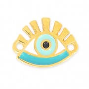 Spacer Lucky eye 2 loops 15.5 mm Turquoise/White/fine Gold plated x1|raw }}