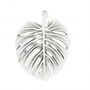 metall pendant philodendron leaf 50 mm Fine Antique silver plating x1