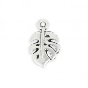 Metal pendant philodendron leaf 14.7 mm Fine Antique silver plating x1