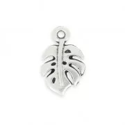 Metal pendant philodendron leaf 14.7 mm Fine Antique silver plating x1
