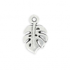 Metal pendant philodendron leaf 14.7 mm Fine Antique silver plating x1