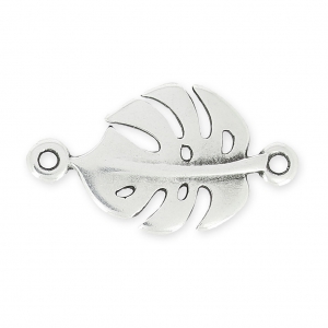 Metal spacer philodendron leaf 22 mm Fine Antique silver plating x1