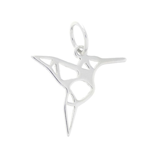 Charm in Sterling Silver 925 origami hummingbird 19 mm x1