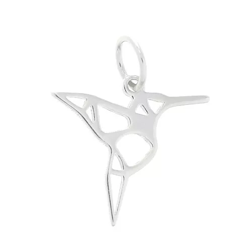Charm in Sterling Silver 925 origami hummingbird 19 mm x1