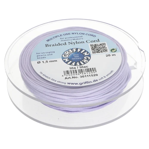 1.5mm Griffin European Braided Nylon Thread - Lilac x20m