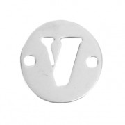 Round spacer 2 holes Letter V  8.5 mm 925 Silver x1