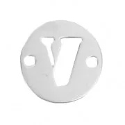 Round spacer 2 holes Letter V  8.5 mm 925 Silver x1