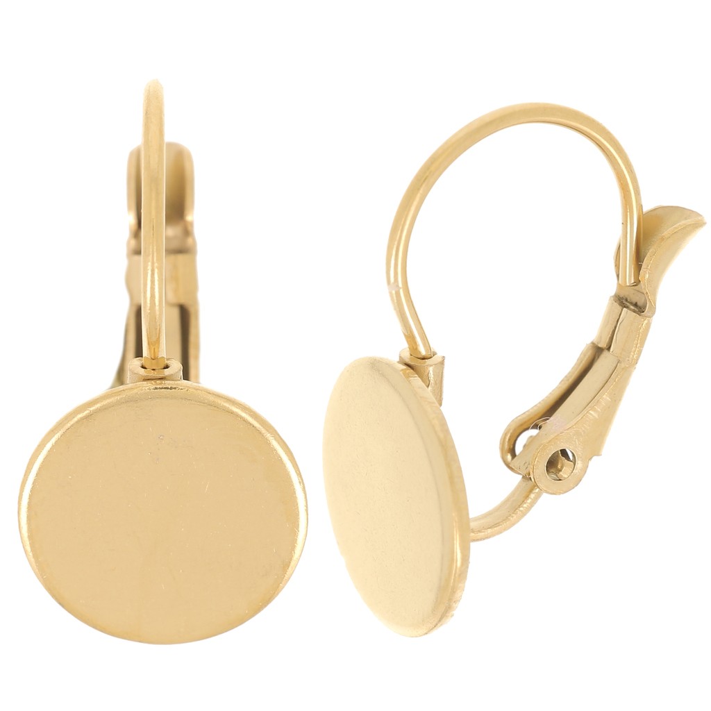 Leverback earrings discus 10 mm stainless steel gold tone x2 Perles & Co
