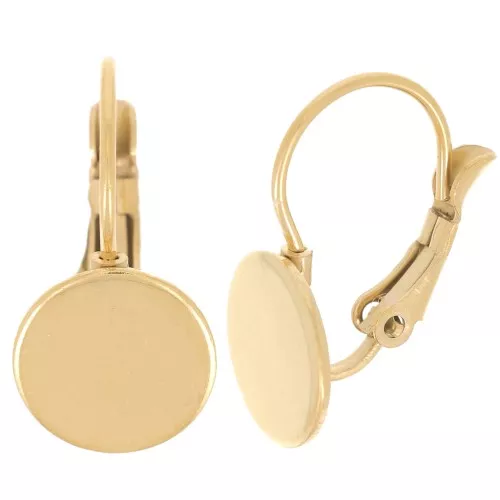 Leverback earrings discus 10 mm stainless steel gold tone x2