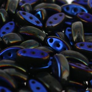 Pressed glass beads with 3 holes Cali Beads 3x8mm Jet Azuro x30
