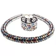 Pressed glass beads with 3 holes Cali Beads 3x8mm Green Silk x30