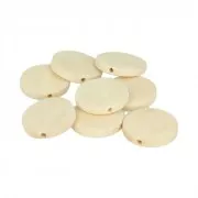 Set of 18 flat natural wood beads 25 mm x1