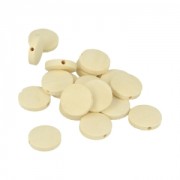 Set of 17 flat and round natural wood beads 15x3 mm x1