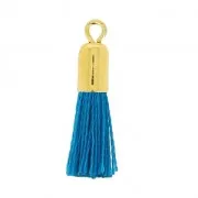 Cotton Pompon 17 mm Blue/Gold tone HQ x1