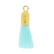 14 mm cotton pompom with metal clasp - Aquamarine - Fine gold plated x1