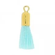 14 mm cotton pompom with metal clasp - Aquamarine - Fine gold plated x1