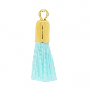 14 mm cotton pompom with metal clasp - Aquamarine - Fine gold plated x1