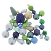 Czech glass beads assortment pearly blue/greenx50g