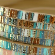 Synthetic fantasy ribbon 5 mm blue/brown stripes with gold highlights x1.2m