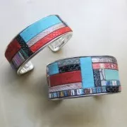 Synthetic fantasy ribbon 5 mm blue/brown stripes with gold highlights x1.2m