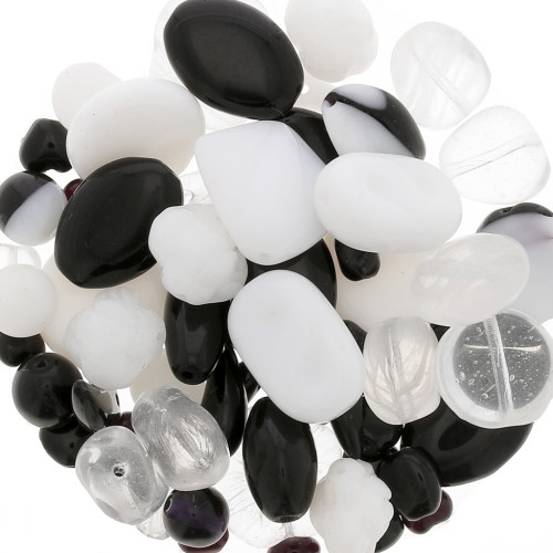 Czech glass beads assortment black/white x50g