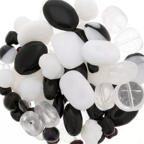 Czech glass beads assortment black/white x50g
