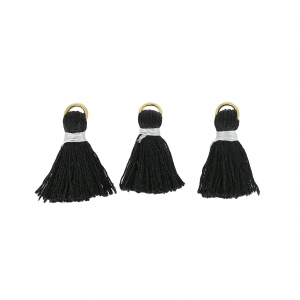 Artificial silk pompons 20 mm with fastening Black/Doré x6