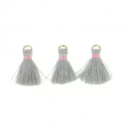Artificial silk pompons 20 mm with fastening Light Grey/Doré x6