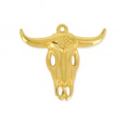 Metal pendant bull head / ethnic buffalo 23mm fine Gold plated x1