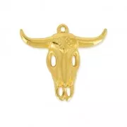 Metal pendant bull head / ethnic buffalo 23mm fine Gold plated x1