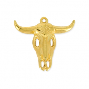 Metal pendant bull head / ethnic buffalo 23mm fine Gold plated x1