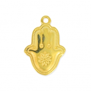 21mm Hamsa hand Metal pendant both sides decorated - fine Gold plated x1
