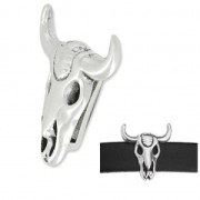 Slip bead bull head/buffalo skull 19 mm for a 10 mm lace Fine Antique silver plating|raw }}