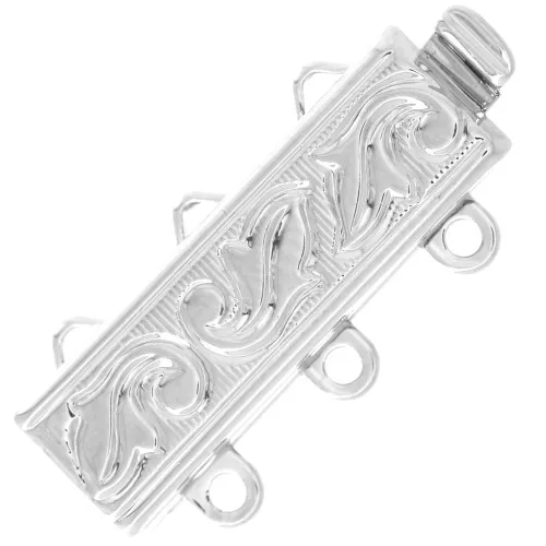 3-row clasp 21x9 mm leaf pattern - White bronze x1