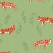 Dear Stella Fabric- Pura Vida Shirting - Fern Sleepy Tigers x10cm