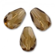Fire Polished faceted pear-shaped beads 10x7mm Light Smoked Topa