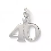 Sterling silver charm birthday 40 ans with a Crystal heart 23  x1