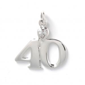 Sterling silver charm birthday 40 ans with a Crystal heart 23  x1