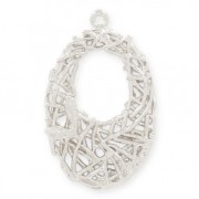 Oval brass cast iron pendant with interlaced wire 26 mm rhodié